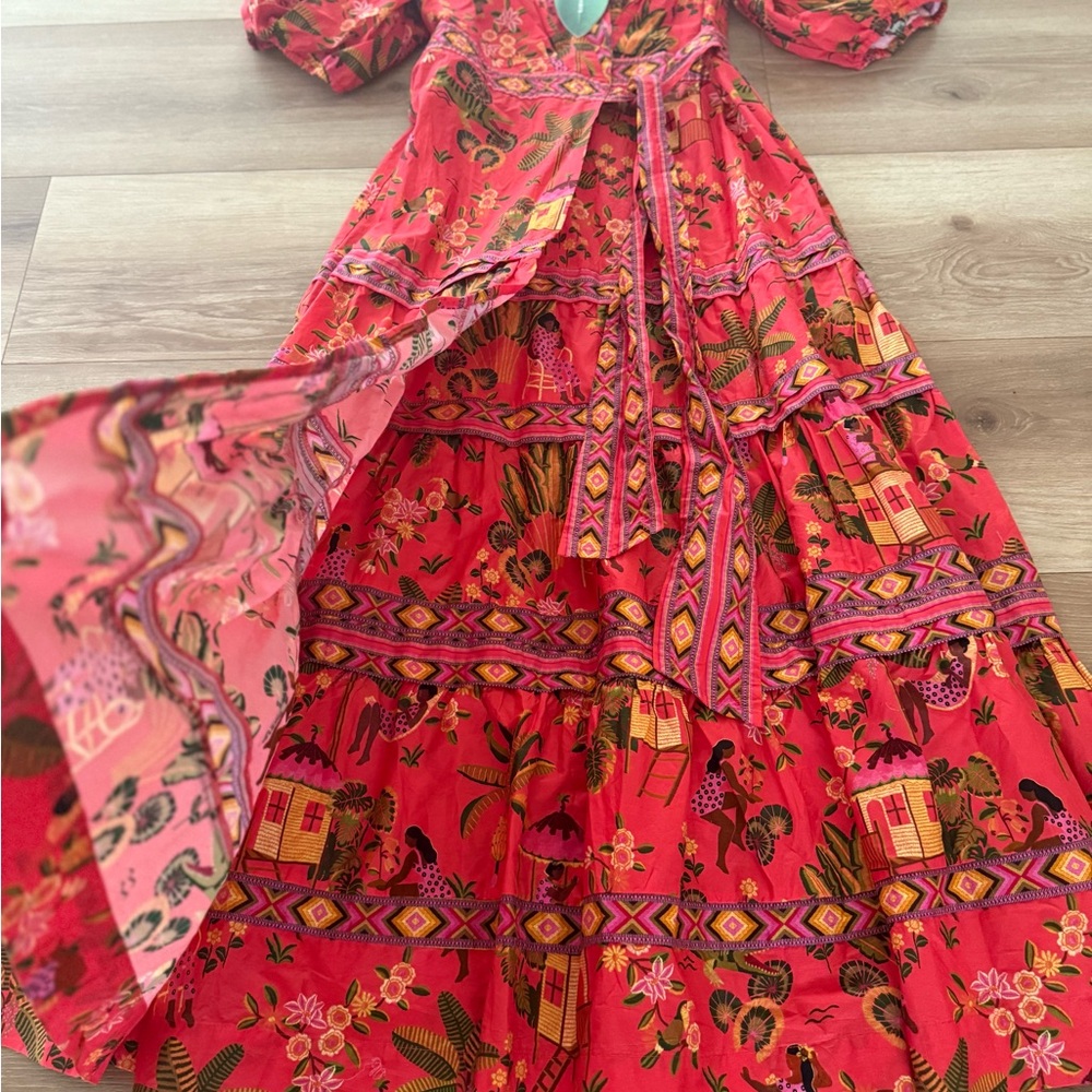 Farm Rio Floral Red Maxi Wrap Dress Small - Picture 12 of 12